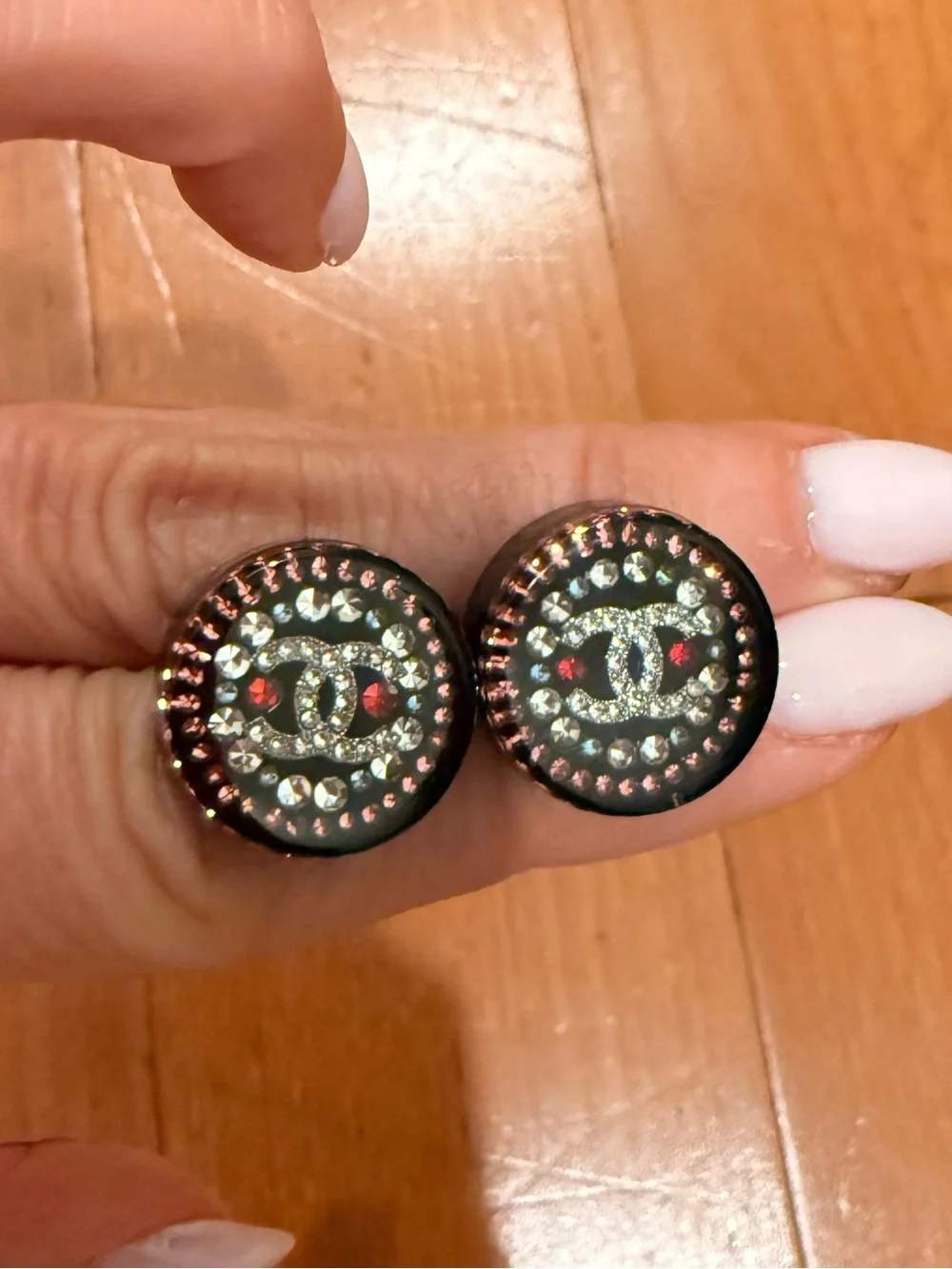 CHANEL Stud Earrings CRYSTAL CC LOGO Resin & Glitter